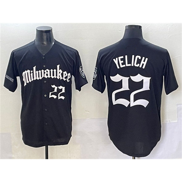 Rebec Milwaukee Brewers #22 Christian Yelich Black  'Gothic 414 Shadows Edition' Vapor Premier Limited Stitched Jersey