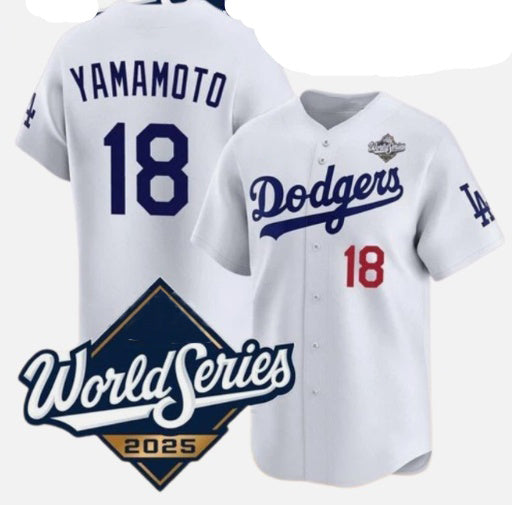 Rebec Los Angeles Dodgers #18 Yoshinobu Yamamoto White  2025 World Series Home Limited Stitched Jersey