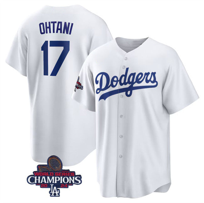 Rebec Los Angeles Dodgers #17 Shohei Ohtani White  2024 World Series Champions Cool Base Stitched Jersey