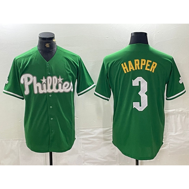 Rebec Philadelphia Phillies #3 Bryce Harper Green  2024 City Connect Stitched Jersey