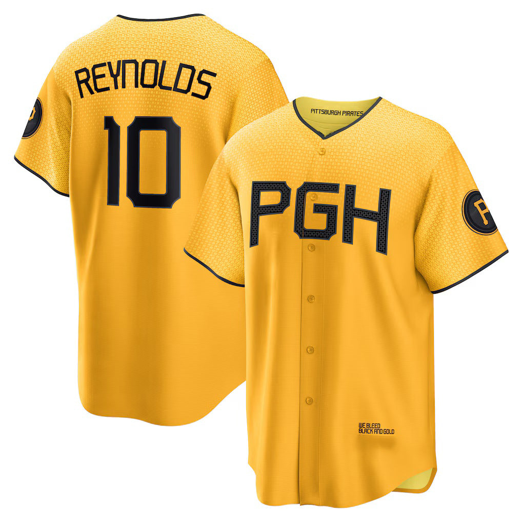 Rebec Pittsburgh Pirates #10 Bryan Reynolds Gold  City Connect Replica Player Jersey