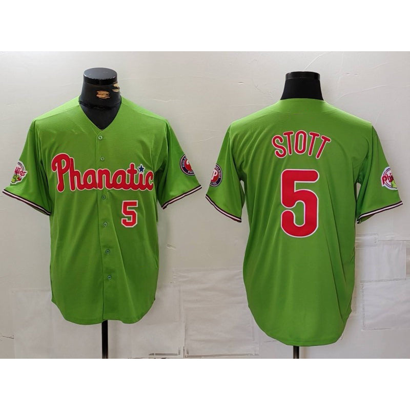 Rebec Philadelphia Phillies #5 Bryson Stott Number Green  With Patch Stitched Cool Base Jersey