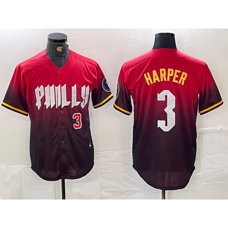 Rebec Philadelphia Phillies #3 Bryce Harper Red  2024 City Player Number Cool Base Jerseys