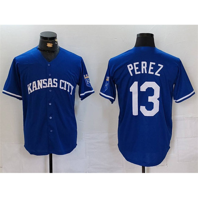 Rebec Kansas City Royals #13 Salvador Perez Royal  Cool Base Stitched Jersey