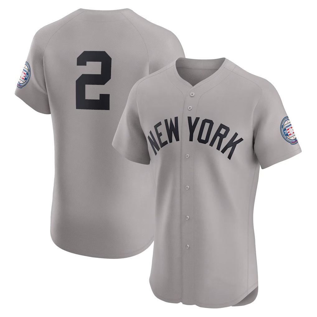 Rebec New York Yankees #2 Derek Jeter Gray  Road 2020 Hall of Fame Induction Patch Elite Player Jersey