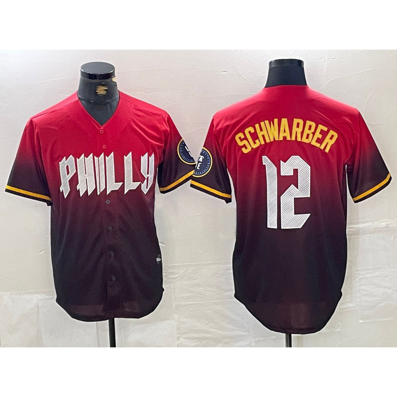 Rebec Philadelphia Phillies #12 Kyle Schwarber Red  2024 City Cool Base Jersey