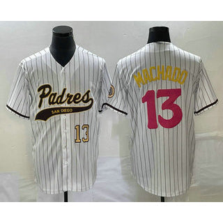 Rebec San Diego Padres #13 Manny Machado Number White  Pinstripe 2023 City Connect Cool Base Stitched Jersey