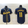 Rebec Milwaukee Brewers #11 Jackson Chourio Navy  With Home Patch Limited Stitched Jersey
