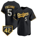 Rebec Los Angeles Dodgers #5 Freddie Freeman Black Gold  With Jackie Robinson Patch Limited Stitched Jersey