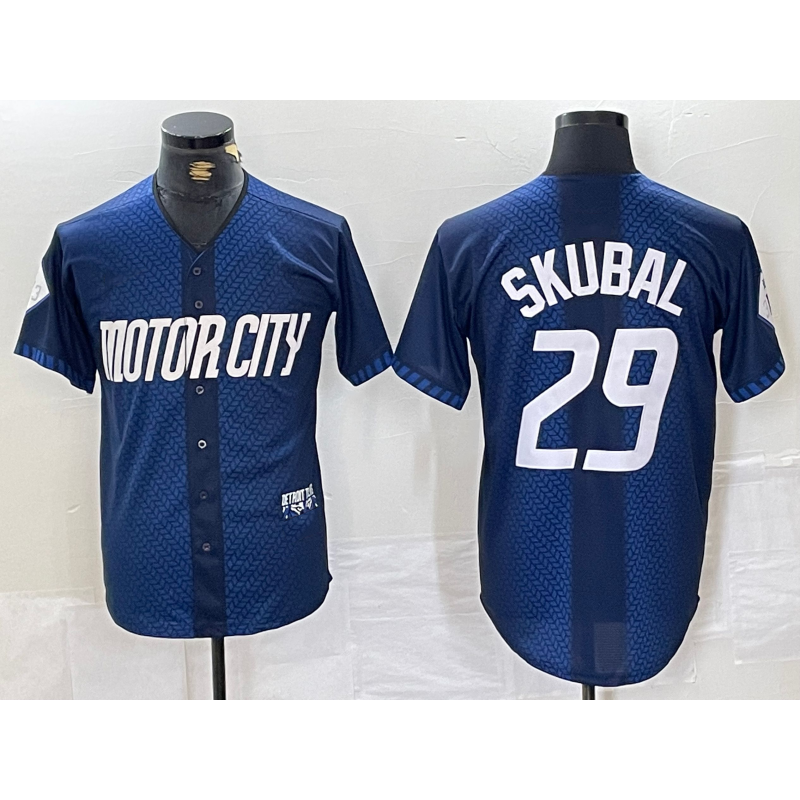 Rebec Detroit Tigers #29 Tarik Skubal 2024 Navy  City Connect Cool Base Limited Stitched Jersey