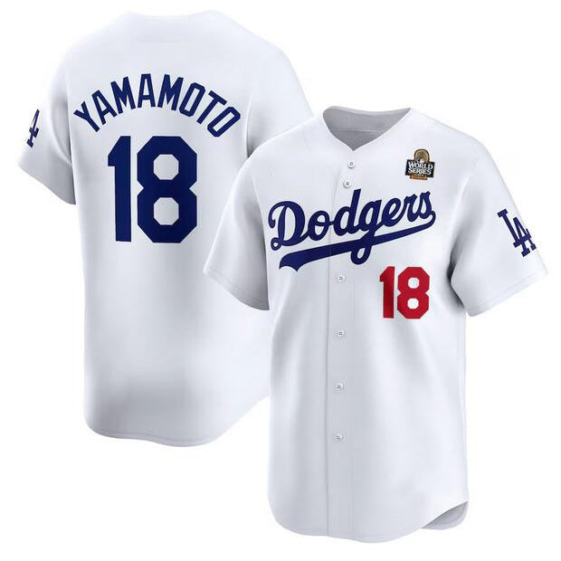 Rebec Los Angeles Dodgers #18 Yoshinobu Yamamoto White  2024 World Series Home Limited Stitched Jersey