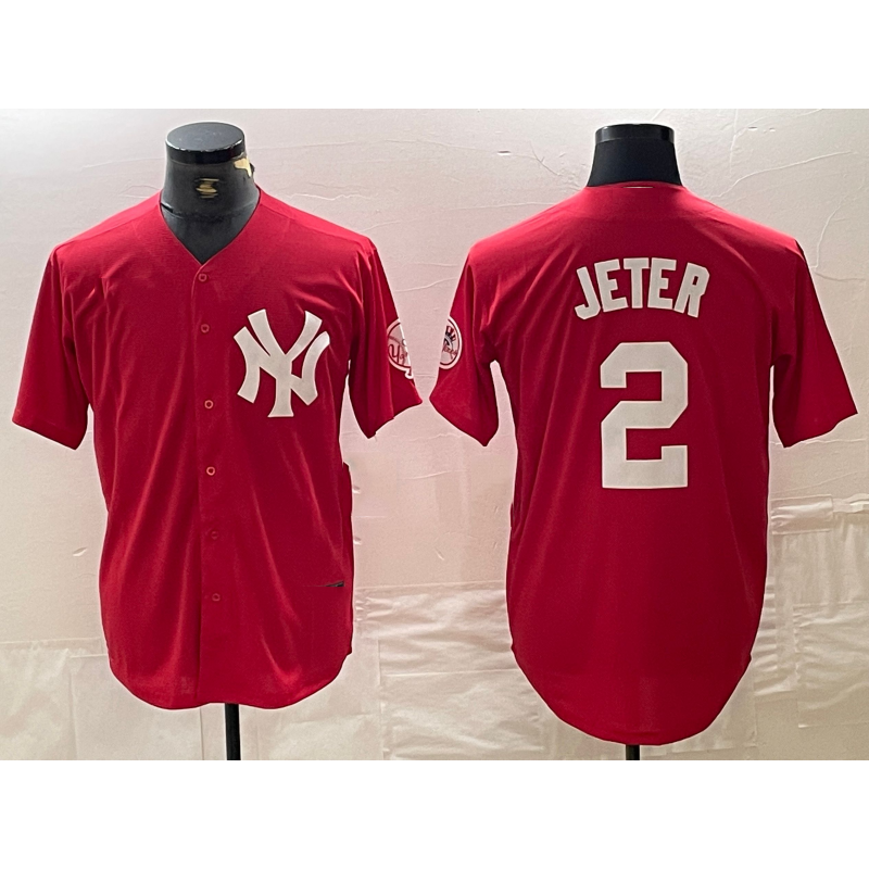 Rebec New York Yankees #2 Derek Jeter Red  Fashion Cool Base Jersey