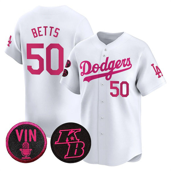 Rebec Los Angeles Dodgers #50 Mookie Betts White  2026 Mother¡¯s Day Vapor Premier Limited Stitched Jersey