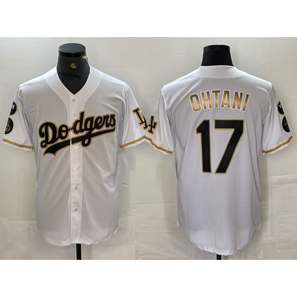 Rebec Los Angeles Dodgers #17 Shohei Ohtani White Gold  Fashion Stitched Cool Base Limited Jerseys