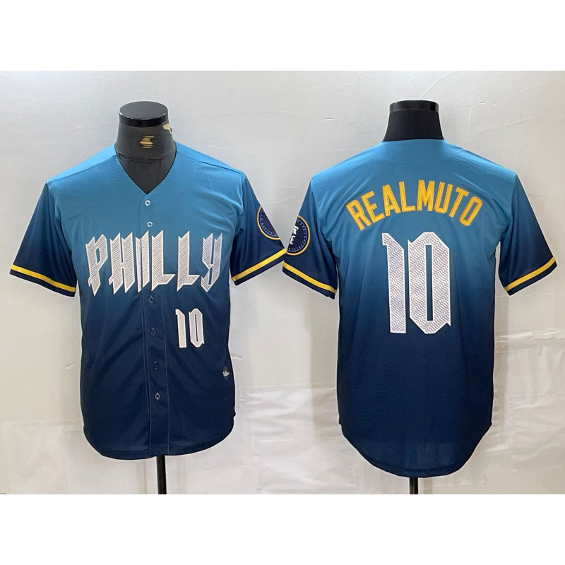 Rebec Philadelphia Phillies #10 JT Realmuto Number Blue  2024 City Connect Limited Stitched Jersey 2