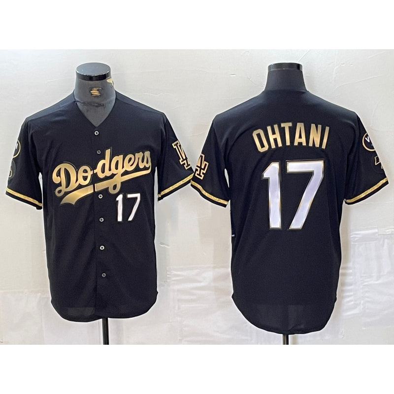 Rebec Los Angeles Dodgers #17 Shohei Ohtani Number Black Gold  Fashion Stitched Cool Base Limited Jersey