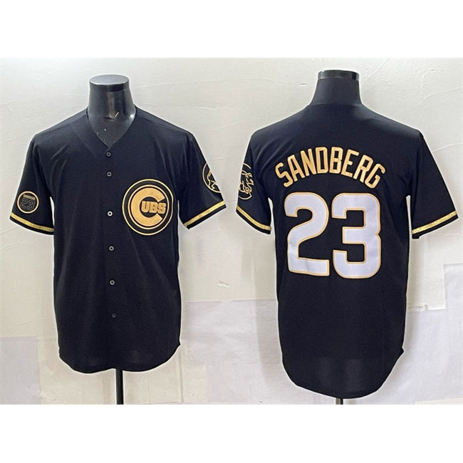 Rebec Chicago Cubs #23 Ryne Sandberg Black  Gold 'Ryne Sandberg Tribute' Vapor Limited V2 Stitched Jersey