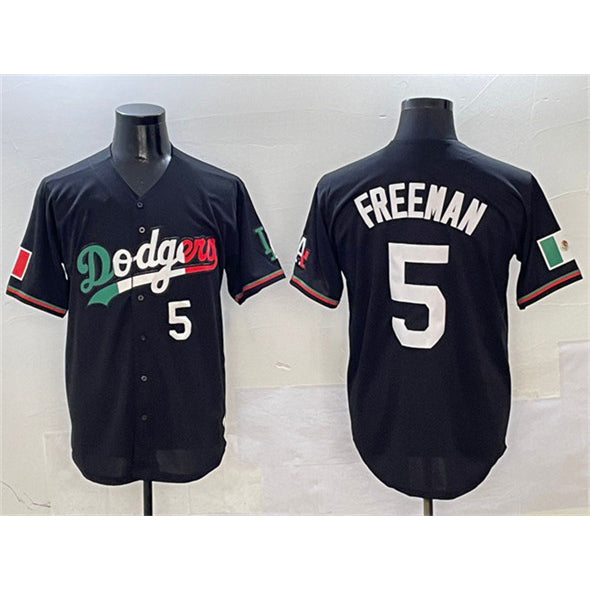 Rebec Los Angeles Dodgers #5 Freddie Freeman Black  Mexico Flag Limited Stitched Jersey