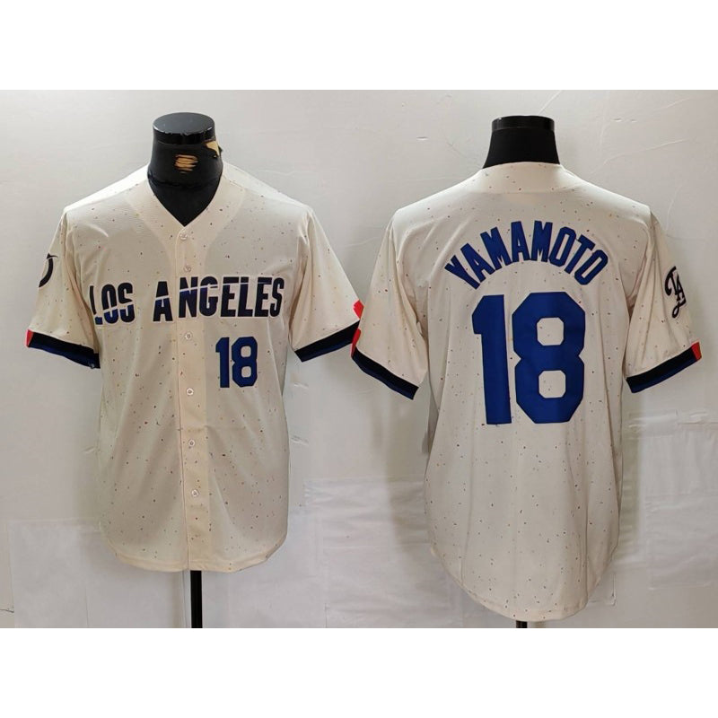 Rebec Los Angeles Dodgers #18 Yoshinobu Yamamoto Number Cream  2024 City Connect Limited Stitched Jersey 2