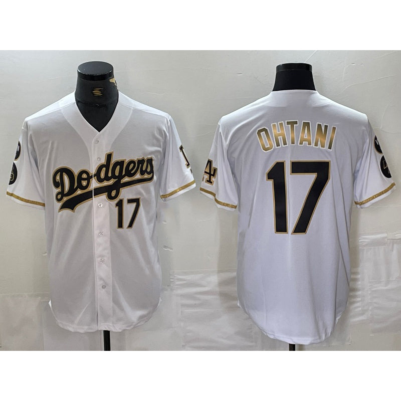 Rebec Los Angeles Dodgers #17 Shohei Ohtani Number White Gold  Fashion Stitched Cool Base Limited Jersey