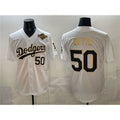Rebec Los Angeles Dodgers #50 Mookie Betts White Gold  2025 World Series Patch Limited Stitched Jersey