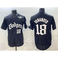 Rebec Los Angeles Dodgers #18 Yoshinobu Yamamoto Black  2025 LA Gothic Style With 2025 World Series Patch Vapor Premier Limited Stitched Jersey