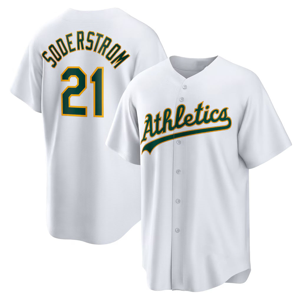 Rebec Oakland Athletics  #21 Tyler Soderstrom White  Home Replica Jersey