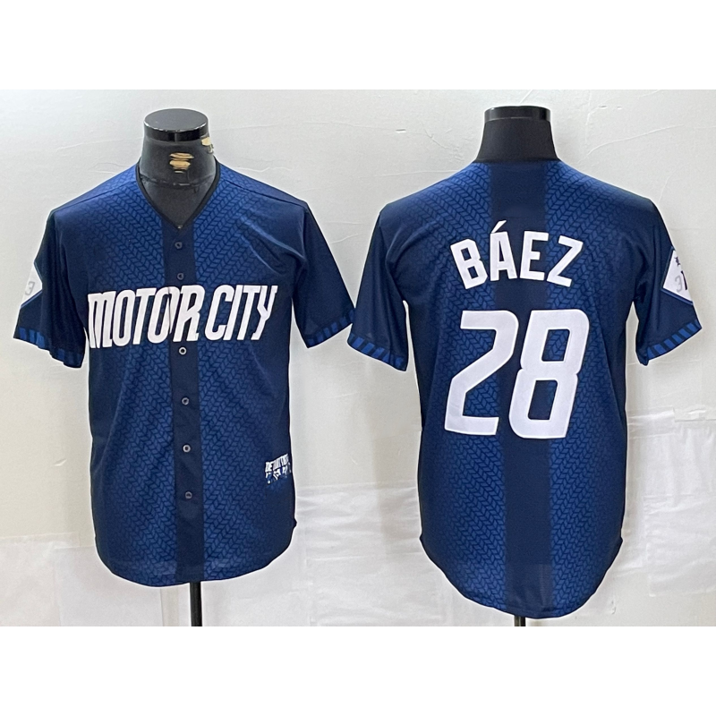 Rebec Detroit Tigers #28 Javier Baez 2024 Navy  City Connect Cool Base Limited Stitched Jersey