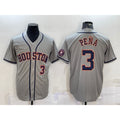 Rebec Houston Astros #3 Jeremy Pena Number Grey  With Patch Stitched Cool Base Jersey
