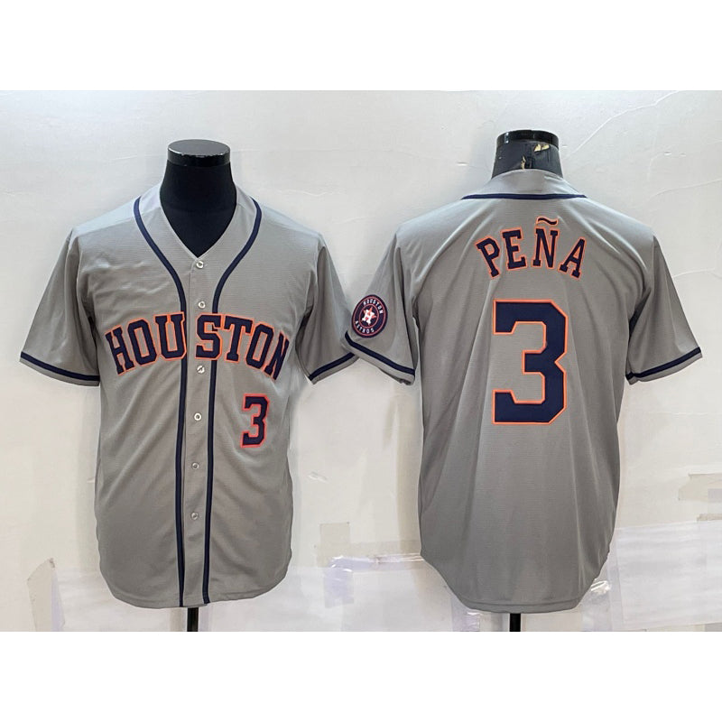 Rebec Houston Astros #3 Jeremy Pena Number Grey  With Patch Stitched Cool Base Jersey