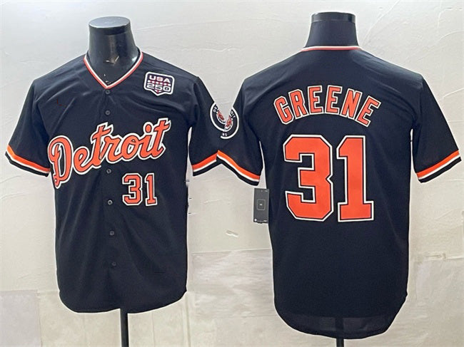 Rebec Detroit Tigers #31 Riley Greene Navy  2026 Alternate USA 250' Patch Vapor Premier Limited Stitched Jersey