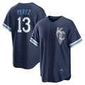 Rebec Kansas City Royals #13 Salvador Perez Navy  City Connect Replica Player Jersey