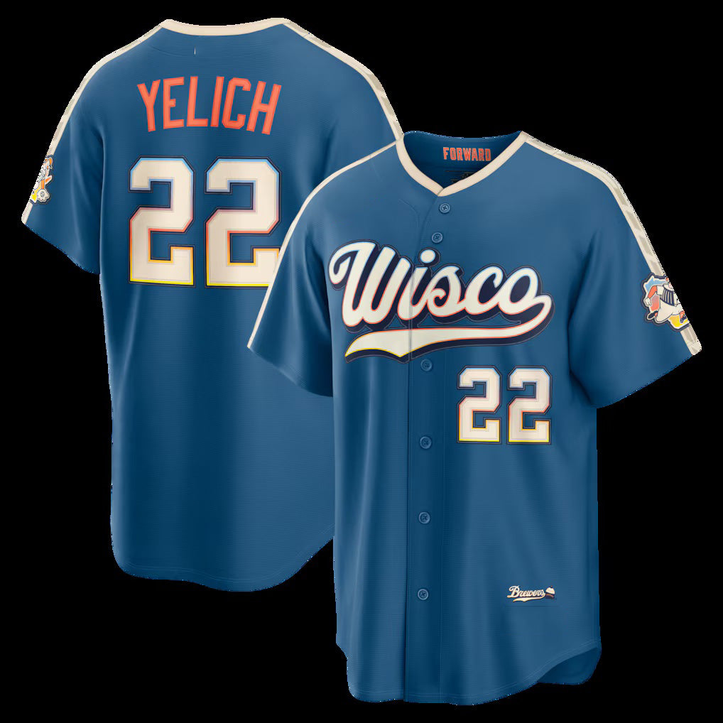 Rebec Milwaukee Brewers #22 Christian Yelich Mineral Blue  2026 City Connect Stadium Jersey