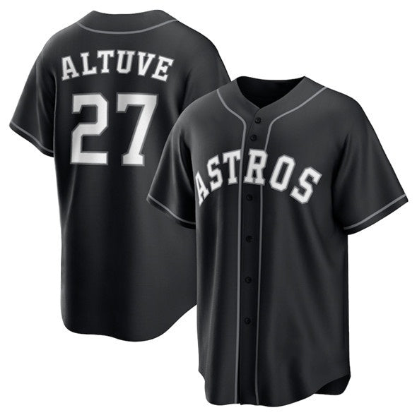 Rebec Houston Astros #27 Jose Altuve Black  Lights Out Limited Stitched Jersey