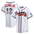 Rebec A.Braves #13 Ronald Acuña Jr. White USA 250 Fourth of July Home Stadium Jersey