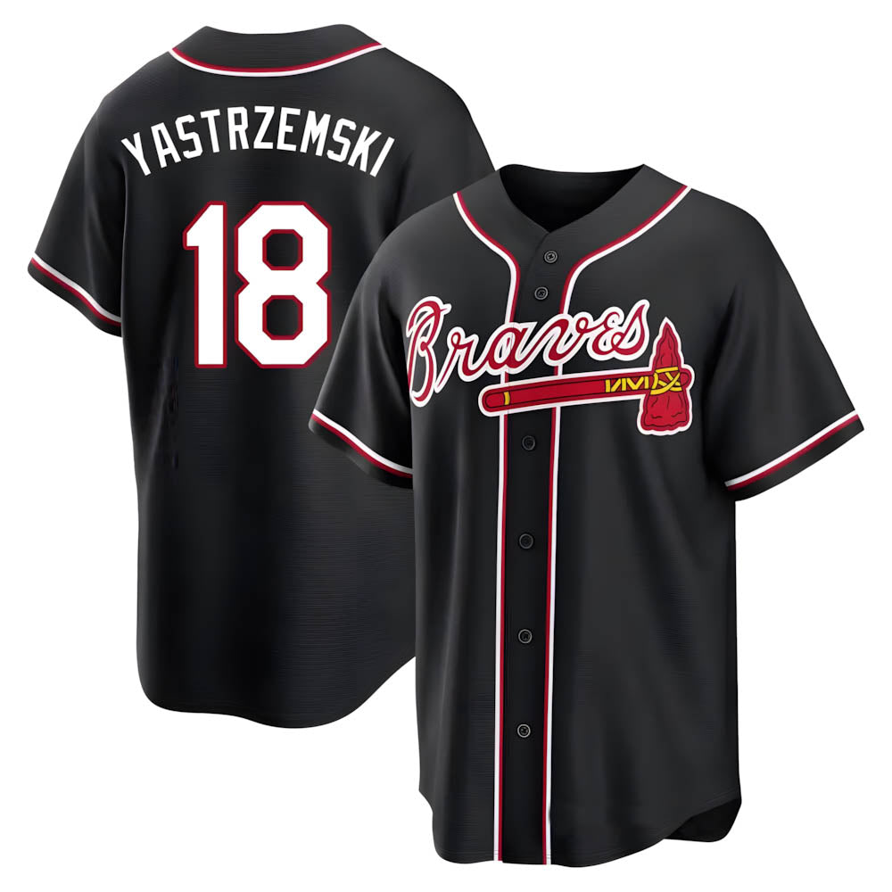 Rebec A.Braves #18 Mike Yastrzemski player Black Replica Fashion Out Stitched Jerseys