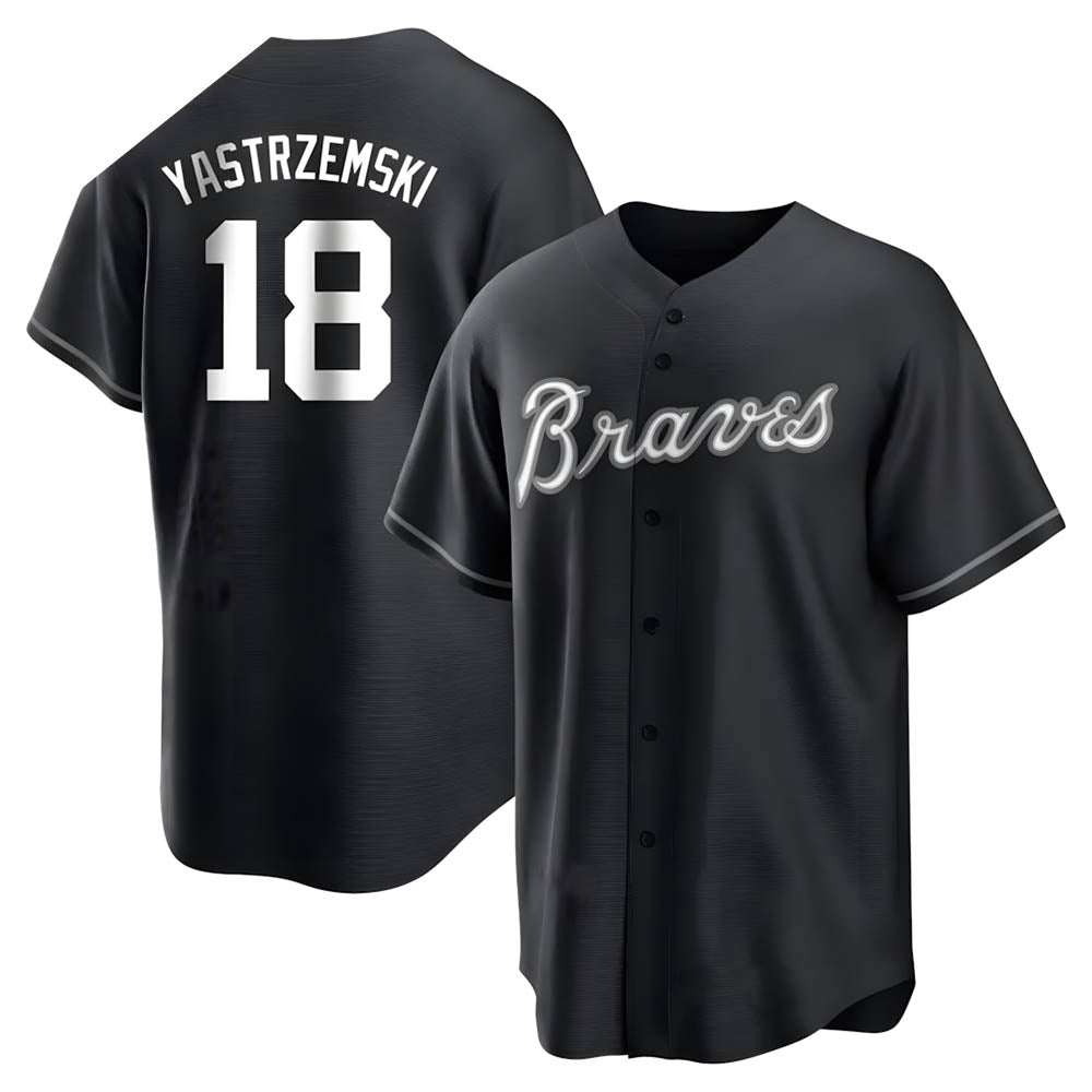 Rebec A.Braves #18 Mike Yastrzemski player Black&White Replica Stitched Jerseys