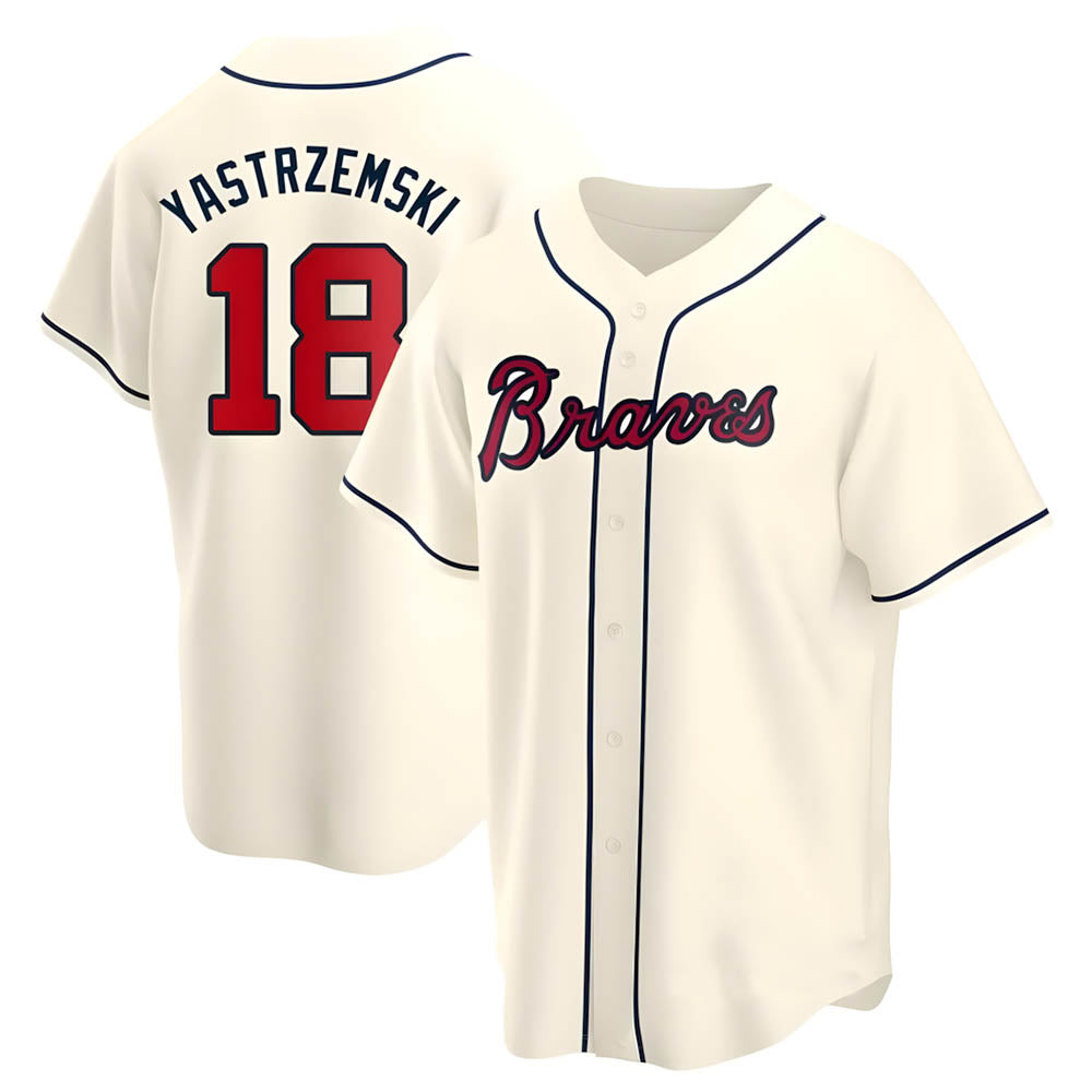 Rebec A.Braves #18 Mike Yastrzemski player Cream Replica Alternate Stitched Jerseys