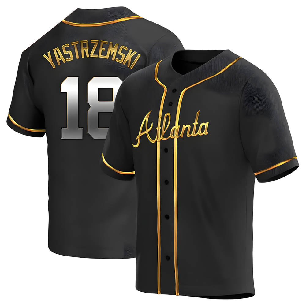 Rebec A.Braves #18 Mike Yastrzemski player Gold Replica Black en Alternate Stitched Jerseys