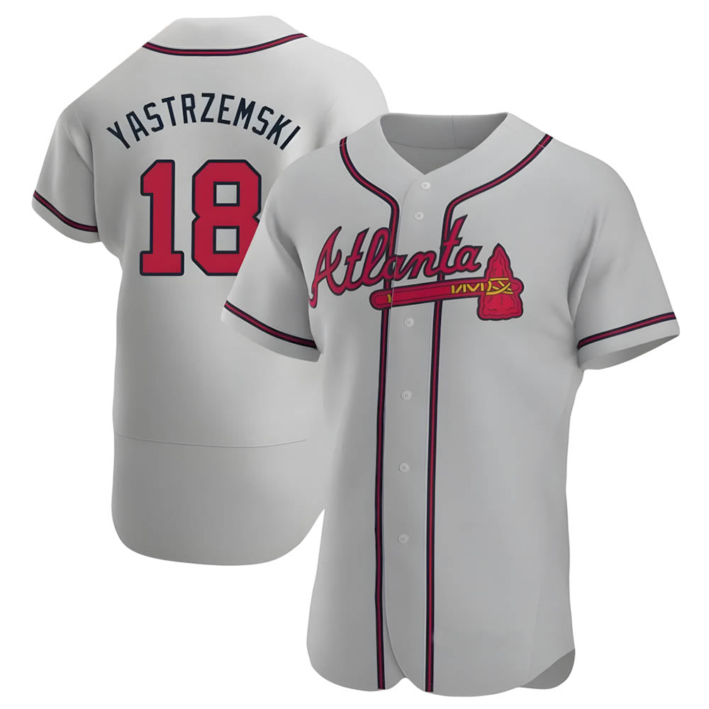 Rebec A.Braves #18 Mike Yastrzemski player Gray Authentic Road Stitched Jerseys