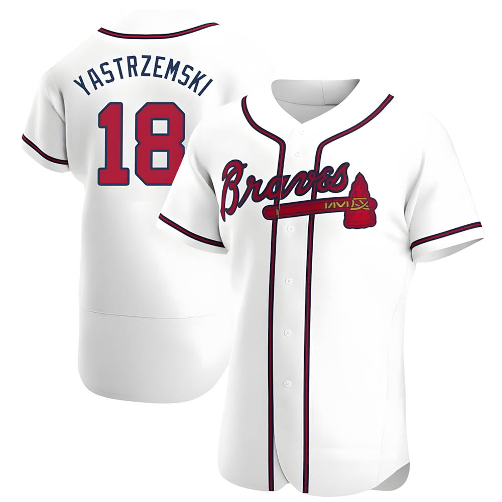 Rebec A.Braves #18 Mike Yastrzemski player White Authentic Home Stitched Jerseys