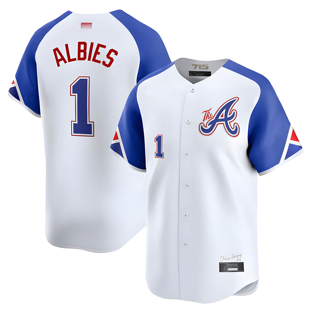 Rebec A.Braves #1 Ozzie Albies Player Blue City Connect Stitched Jerseys