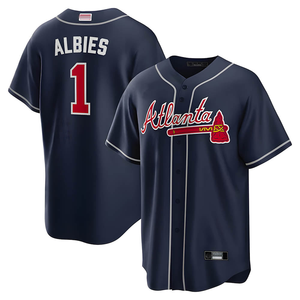 Rebec A.Braves #1 Ozzie Albies Player Navy Alternate Stitched Jerseys
