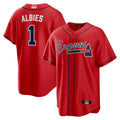 Rebec A.Braves #1 Ozzie Albies Player Red Alternate Stitched Jerseys