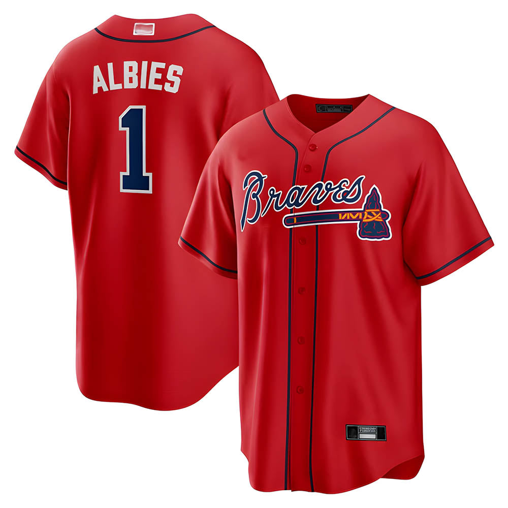 Rebec A.Braves #1 Ozzie Albies Player Red Alternate Stitched Jerseys