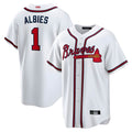 Rebec A.Braves #1 Ozzie Albies Player White Alternate Stitched Jerseys