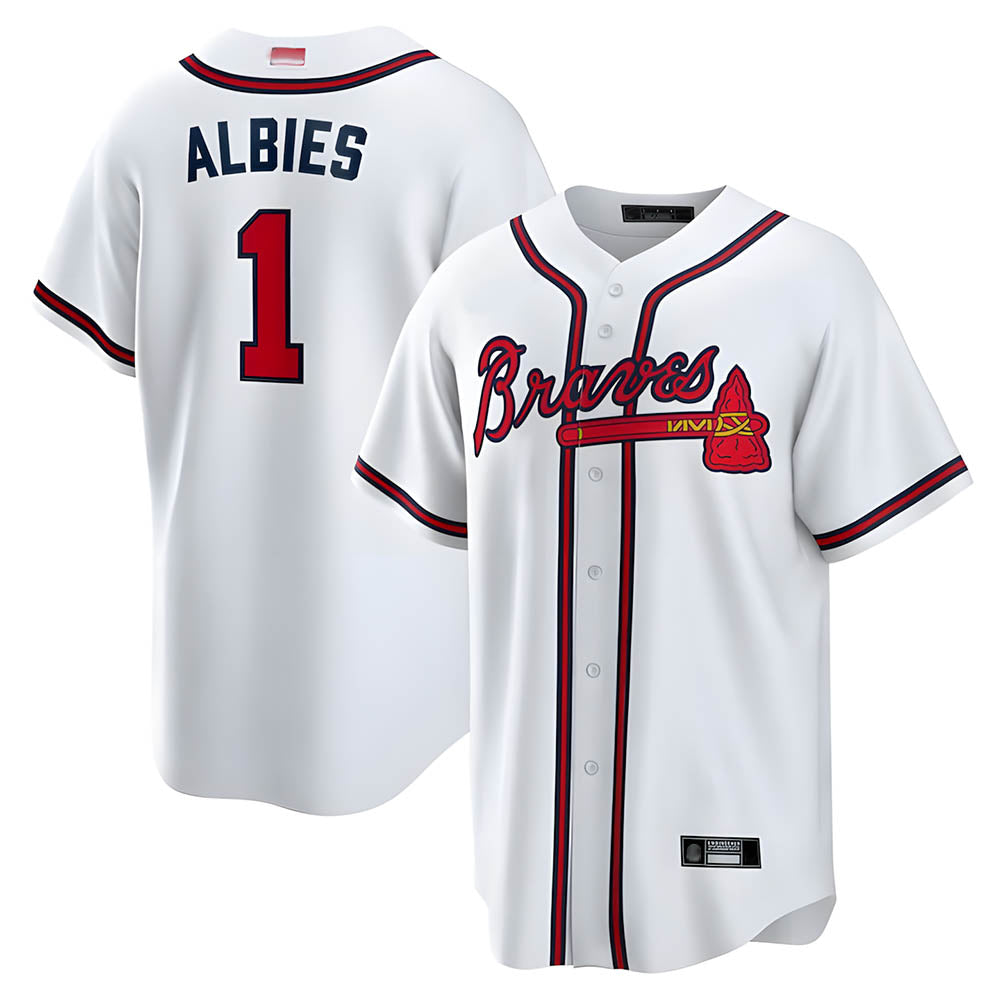 Rebec A.Braves #1 Ozzie Albies Player White Alternate Stitched Jerseys