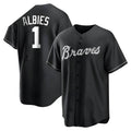 Rebec A.Braves #1 Ozzie Albies Player Black&White Replica Stitched Jerseys