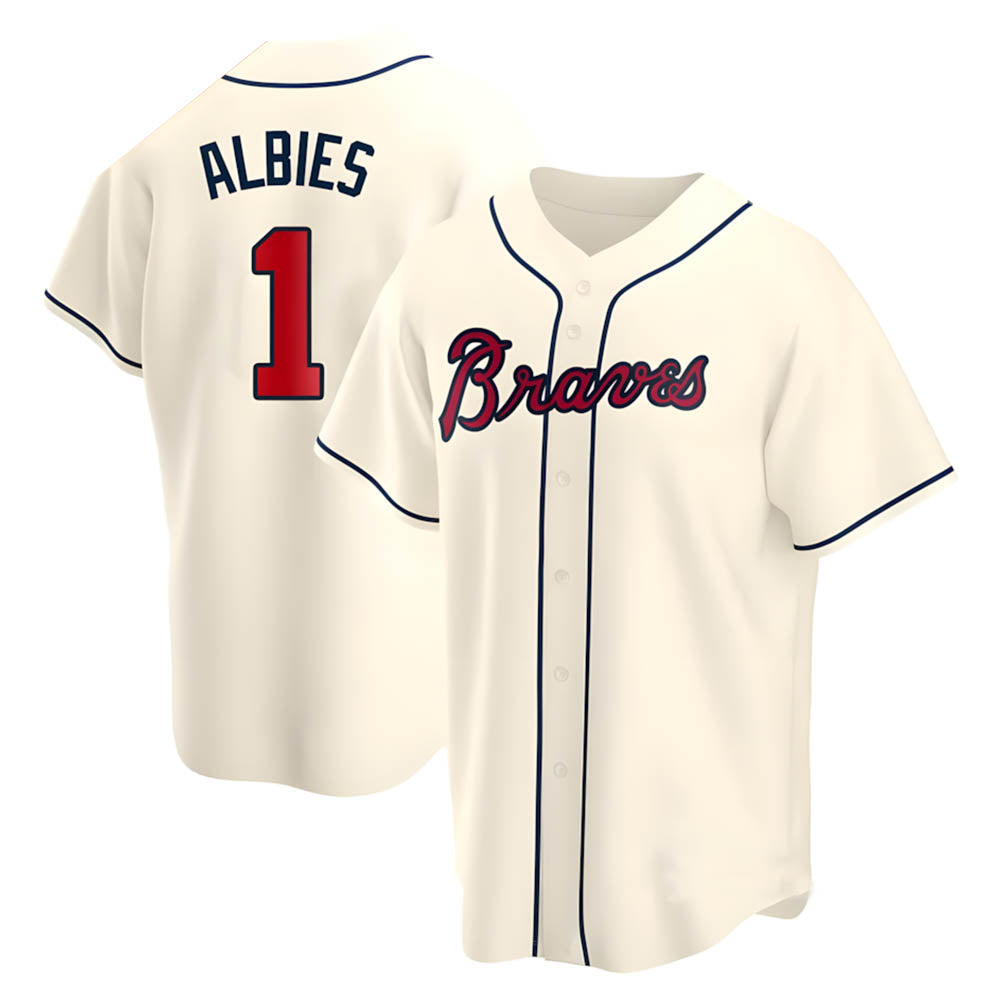 Rebec A.Braves #1 Ozzie Albies Player Cream Replica Alternate Stitched Jerseys