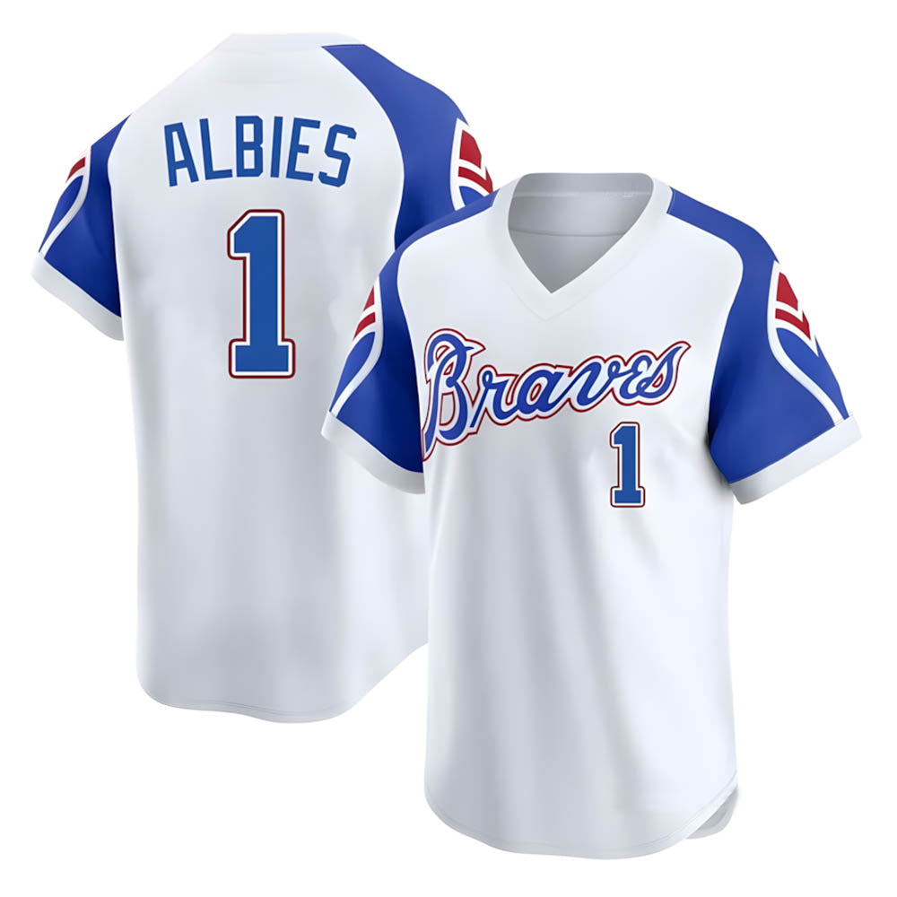 Rebec A.Braves #1 Ozzie Albies Player White Limited Throwback Cooperstown Collection Stitched Jerseys